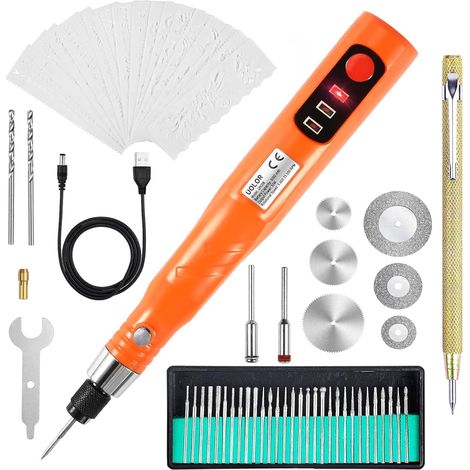 Lot de 1 graveur rechargeable sans fil USB - Mini outil de gravure pour bijoux, verre, bois, pierre, métal, plastique (1/5)