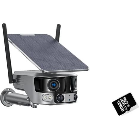 Caméra de sécurité à domicile 8MP 4G caméra solaire extérieure HD double lentille 4X panneau solaire détection humaine PTZ caméra de sécurité couleur vision nocturne caméras IP(4K Wifi 128GB Card) (1/5)