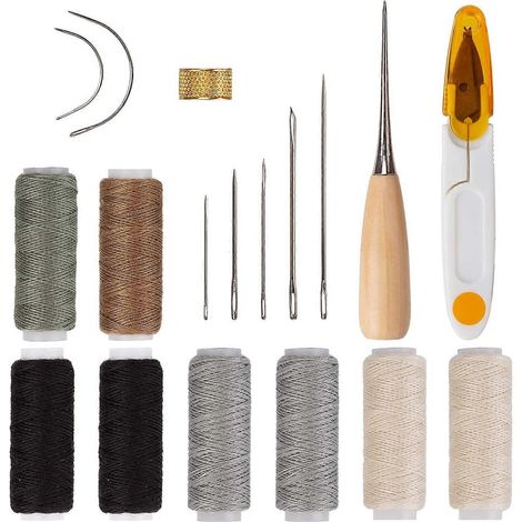 18 aiguilles à coudre pour le travail du cuir, idéales pour la réparation de meubles en cuir, de tapis, de toiles et autres accessoires de couture. (1/4)