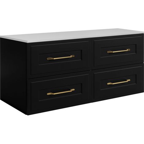 Set di mobili da bagno sotto lavabo, bianco / nero, 120 (2 x 60) x 46 x 58 cm , 3 colori di maniglie a scelta