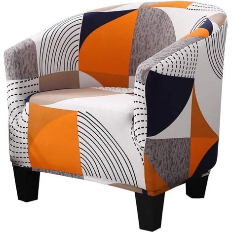 Housse fauteuil cabriolet motif géométrique, polyester, style chaise baignoire, A-11 (1/5)