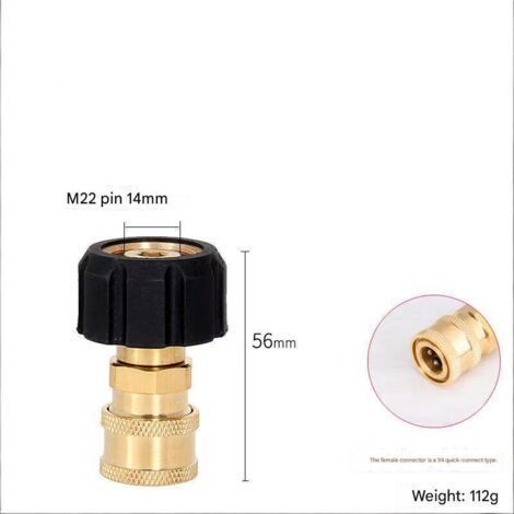 QORVA Hochdruckreiniger-Adapter M22 Innengewinde auf 1/4", 14 mm Innendurchmesser, Messing-Schnellkupplung, Schnellanschluss-Schlauchanschluss für Hochdruckreinigerpistole (1/5)