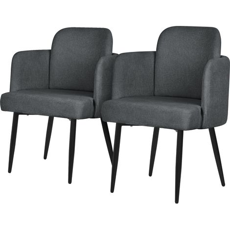 ML-Design Set 2x Poltrone da Sala Pranzo Antracite con Rivestimento in Tessuto, con Gambe in Metallo, Sedie Ergonomica da Cucina con Braccioli e Schienale in Rattan, Poltroncine Imbottite per Salotto