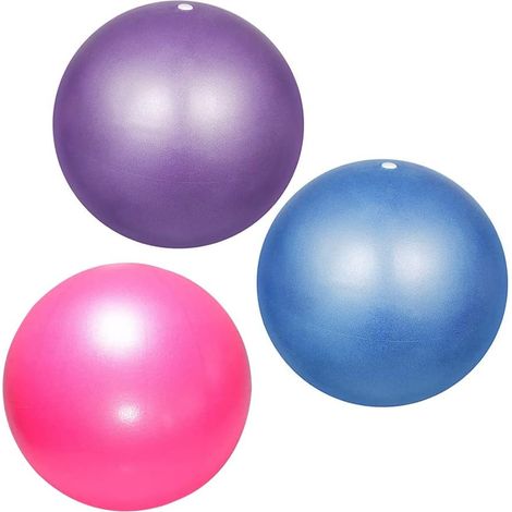 3 Piece Pilates Ball, Yoga Ball, Small Fitness Ball, Anti-Burst Yoga Ball with Inflatable Straws for Yoga, Ballet, Core Training and Physiotherapy (Blue, Pink, Purple) (1/5)