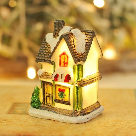 Maison De Village De Noël - Décoration De Noël Avec Lumière Led - Figurine En Résine Pour Bureau Arbre Ou Intérieur - 1 Pièce (1/5)