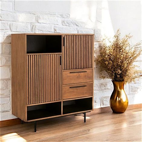 Buffet haut design teck recyclé intérieur noir FANO (1/2)