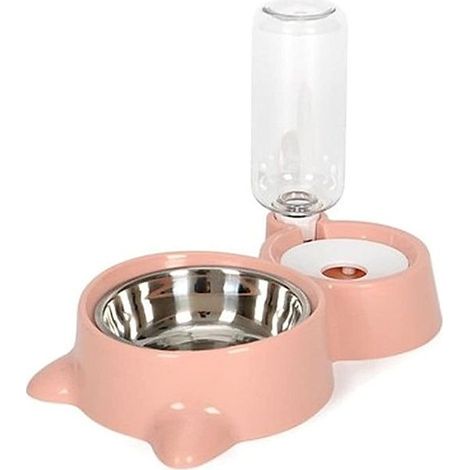 Distributeur automatique avec gamelle inox et bouteille d'eau pour chien, rose (1/4)