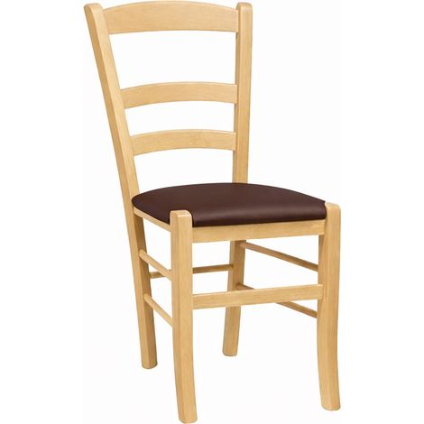 Sedie da sala da pranzo Paesana in legno naturale con seduta imbottita marrone