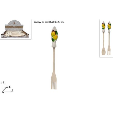1 Pezzo Cucchiaia o Forchettone in Legno con Inserto in Ceramica 2 Modelli