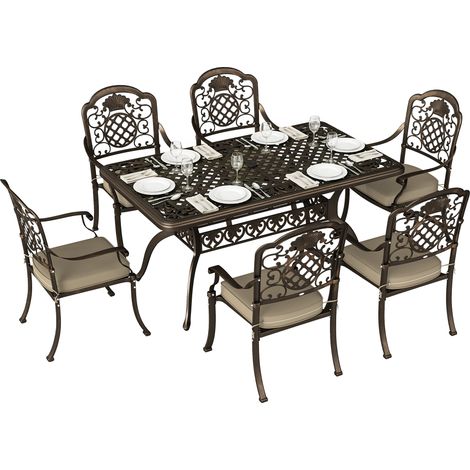 Outsunny Outdoor Dining Set with Cushions, Parasol Hole, Bronze Tone (1/5)