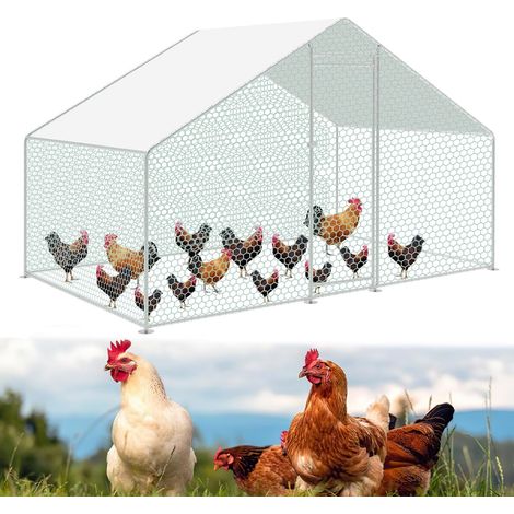 Poulailler enclos avec serrure, XL 3 x 2 x 2 m en acier galvanisé pour petits animaux, poulailler avec toit pare-soleil et porte, cadre en acier robuste (1/5)