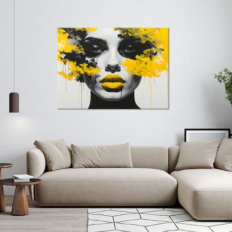 Wandbild Porträt einer Frau mit gelben Farbelementen 100x70 (1/4)