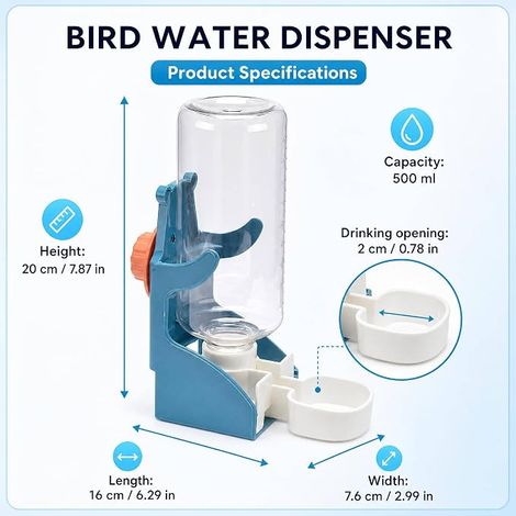 Distributeur d'eau pour oiseaux, 1 base de cage avec bouteilles, perroquets, perruches, canaris, calopsittes et petits animaux (1/4)