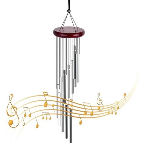 Carillon éolien, cloche à vent, attrape-vent, décoration de jardin - Carillon éolien en béton - Tube en aluminium - Bois massif - 1 pièce (1/5)