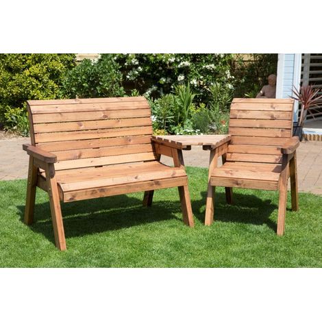 Charles Taylor Wooden Garden 7 Seater Balmoral Round Table & Chair Bench Set (1/3)