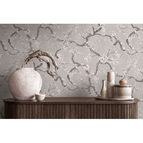 Papier peint intissé Japonais & asiatique Gris, Rose, Argent - 10,05 x 0,53 m (1/5)
