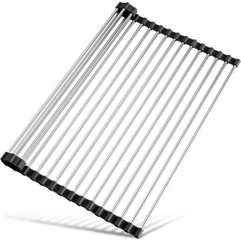 Égouttoir à vaisselle pliable et amovible 47 x 36 cm - Égouttoir à vaisselle en acier inoxydable - accessoire pratique pour la maison - noir (1/5)