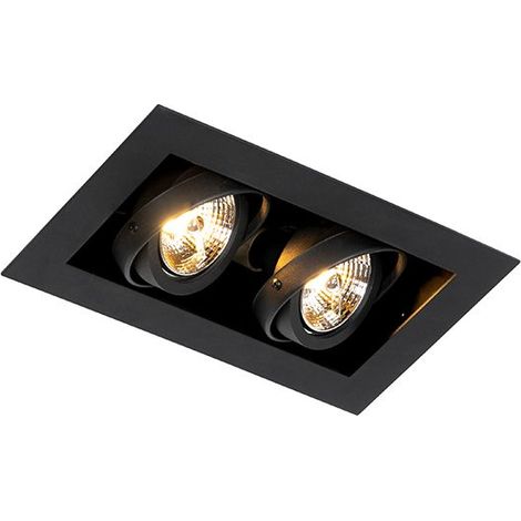 – Spot encastrable noir 2 lumières orientables – Longueur 250 mm – Acier – Pour salon, chambre, cuisine, salle à manger – Compatible LED (1/5)
