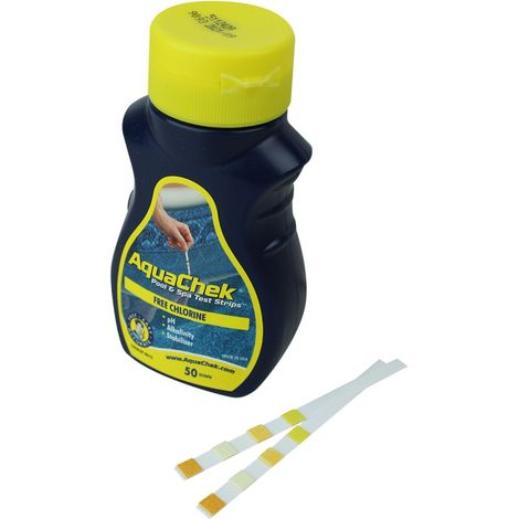 Lot de 50 bandelettes d'analyse 4 en 1 pour piscine et spa – Test chlore, pH, alcalinité – Jaune – Aquachek