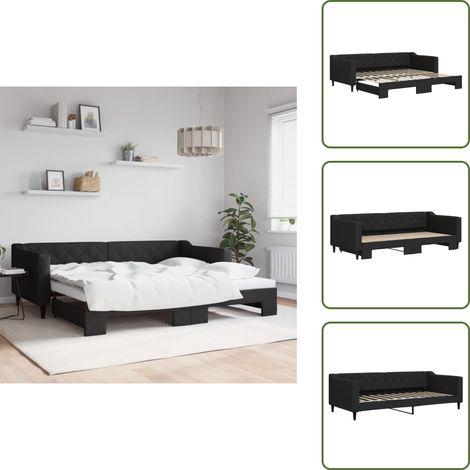The Living Store Tagesbett Ausziehbar Schwarz 90x200 cm Stoff - Schlafsofa - Doppelbett - Gästebett - Tagesbett - Wohnzimmer (1/5)