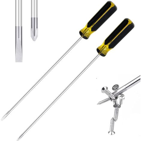 2 Pièces Tournevis Long, Tournevis Magnétique Avec Fente Plate et Phillips, Tournevis Magnetique Longue Portée, 300m, Acier S2 (1/5)