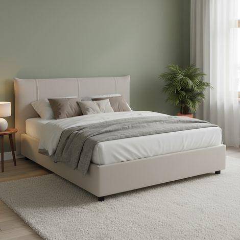 Talamo Italia Cama matrimonial Stella, Cama contenedor con revestimiento de tela, 100% Made in Italy, Apertura frontal, adecuado para colchón Cm 160x200, Blanco, con embalaje reforzado (1/5)