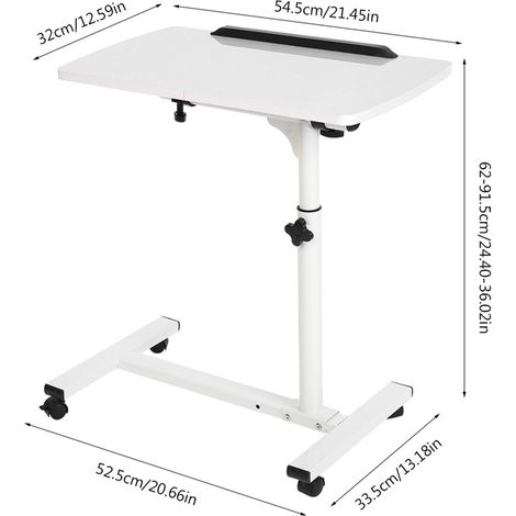 Bureau portable multifonctionnel et amovible pour ordinateur portable avec roulettes, idéal pour le lit, le canapé, les livres et les collations (blanc). (1/5)