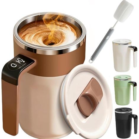 Selbstumrührender Kaffeebecher mit Temperaturanzeige, elektrischer selbstumrührender Becher mit magnetischer Mischfunktion, intelligenter Becher mit Temperaturregelung, braun