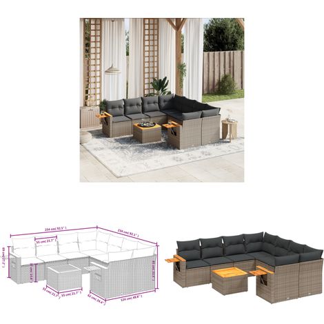 9-tlg. Garten-Sofagarnitur mit Kissen Grau Poly Rattan - Gartenmöbel Set - Esszimmergarnitur - Outdoor Möbel - Lounge Sofa - Rattan Gartenmöbel - Home & Living (1/3)