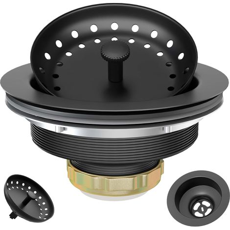 Siphon d'évier de Cuisine Noir Mat de 8,9 cm avec Panier et Bouchon de vidange pour évier de Cuisine Standard en Acier Inoxydable (1/4)