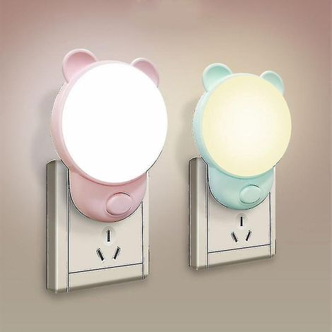 Veilleuse pour enfants avec prise électrique et interrupteur (lot de 2), lampe de chevet LED pour chambre de bébé, petite applique murale pour salon, cuisine ou couloir (1/5)