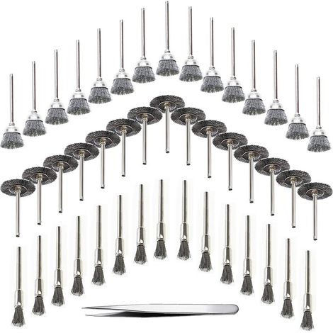 45 Stück Holzbearbeitungsbohrwerkzeug Drahtbürste Edelstahldraht Metall Drehbohrbürste, Silber (Edelstahl)