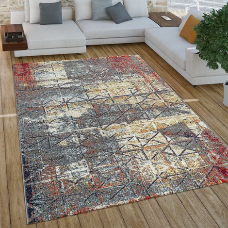Paco Home Wohnzimmer Teppich Kurzflor Boho Vintage Design Geometrische Muster 120x170 cm, Grau 2