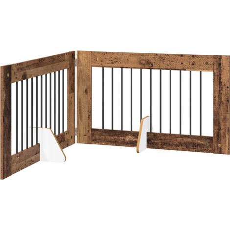 vidaXL Foldable Dog Gate with Stands 2 pcs Old Wood 200.5 cm