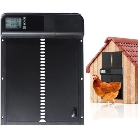 Porte Automatique Poulailler avec Écran LCD, Porte Poulailler en Alliage d'aluminium, Alimenté par Batterie, Commande de Minuterie et Manuel, Fonction Anti-pincement, Noir (1/5)