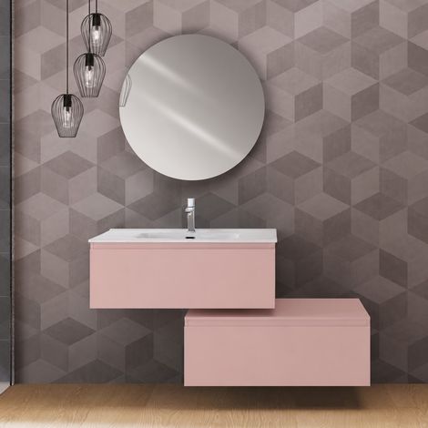Composizione bagno sospesa separata Light Feridras 90 cm rosa opaco (1/5)