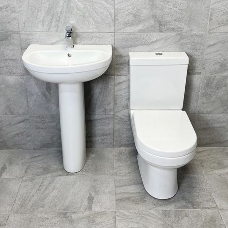 Charlotte Modern Style Basin Sink & Toilet Set Bathroom Suite Ensuite, No Tap (1/5)