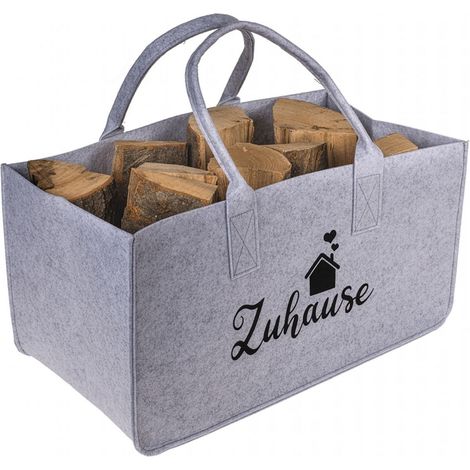 Kaminholz Tragetasche Kamin Holz Trage Korb Tasche grau