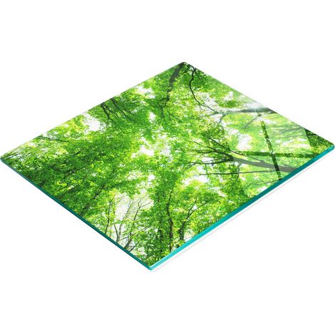Elegante e resistente tagliere da cucina in vetro con motivo foresta verde, 60x52 cm. (1/5)