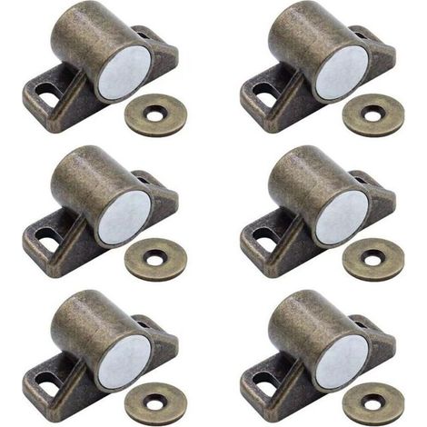 Lot de 6 loqueteaux de porte aimantés, fermeture magnétique (rond, bronze)