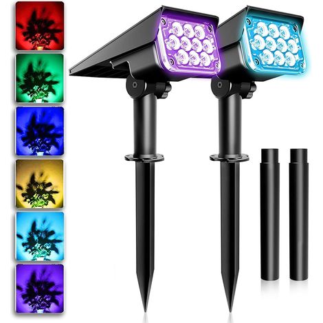 Solar garden lights for outdoor use, LED solar garden lights, set of 4 ground spike lights, COB 5W 220V IP65 waterproof LED spotlights with adjustable brightness, garden lamp, warm white (1/5)