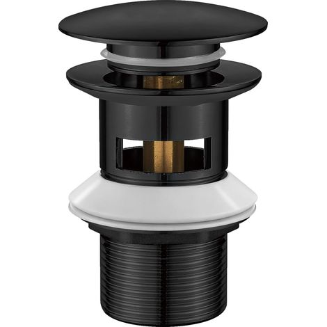 Tige de vidage pour bonde de lavabo à trop-Plein – Pop-Up Universelle, Laiton Massif Fini chromé Noir, M20502B (1/5)