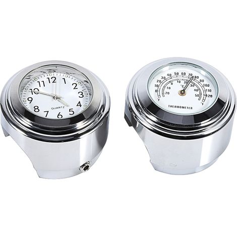 Ensemble horloge et thermomètre à cadran blanc pour guidon de moto (7/8" - 1") (1/5)