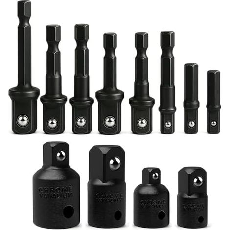 12pcs Adaptateur Douille 1/4", 1/2", 3/8" Forets Hexagonale Set Clé d'écrou Reducteur Socket Adaptor Converter Clés à Rochet Embouts Black - (1/5)