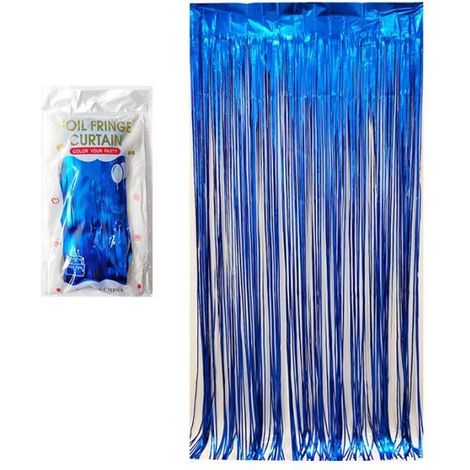 Rideau en soie de pluie, décoration de fête d'anniversaire de noël et d'halloween,bleu de soie de pluie mat