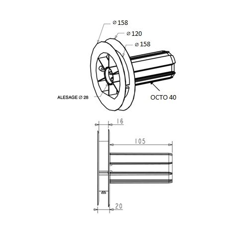 Zurfluh Feller – Poulie embout pour Octo40 Ø158 – Porte roulement Ø28 – ABS teinté noir – Gorge sangle 14mm – Fixation par vis Ø3