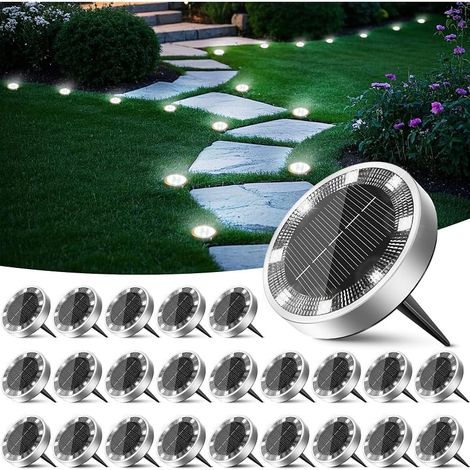 Lampe Solaire Au Sol Lot de 24, Lumiere Solaire Exterieur Jardin 8 LED, Étanche Spot Solaire Extérieur pour Chemins Allée Pelouse Terrasse Cour Piscine[Blanc Froid] (1/5)