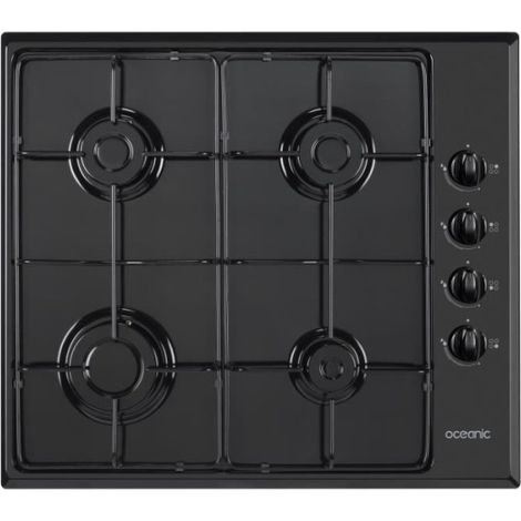 Oceanic – Plaque de cuisson gaz 4 foyers – Surface en émail noir – Allumage électrique – Puissance 3000W – Dimensions 58x51x4cm (1/4)