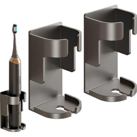Lot de 2 porte-brosses à dents électriques, support de brosse à dents auto-adhésif antirouille avec trou de chargement réservé, aluminium spatial, sans perçage (1/5)