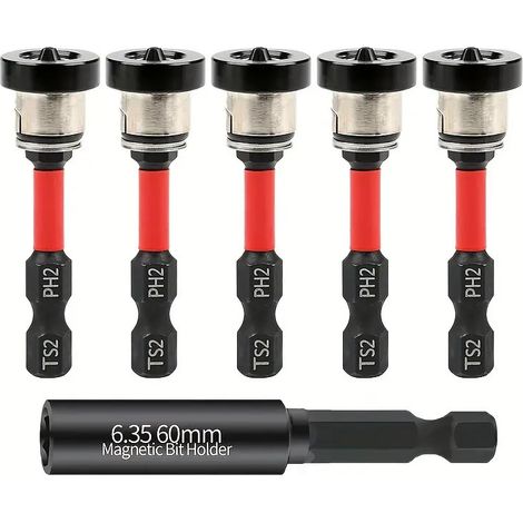 A set of 5 PH2 magnetic screwdriver bits with an adjustable depth limiter, suitable for plastering work. (1/5)